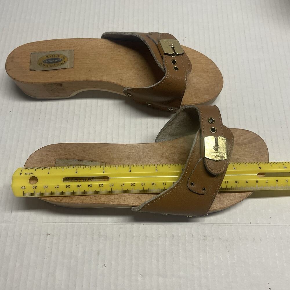 Dr Scholls The Original Wooden Sandals Slides Blue Leather Slip On Womens Sz 7